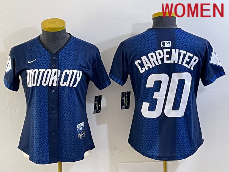 Women Detroit Tigers #30 Carpenter Blue City Edition Nike 2024 MLB Jersey style 1